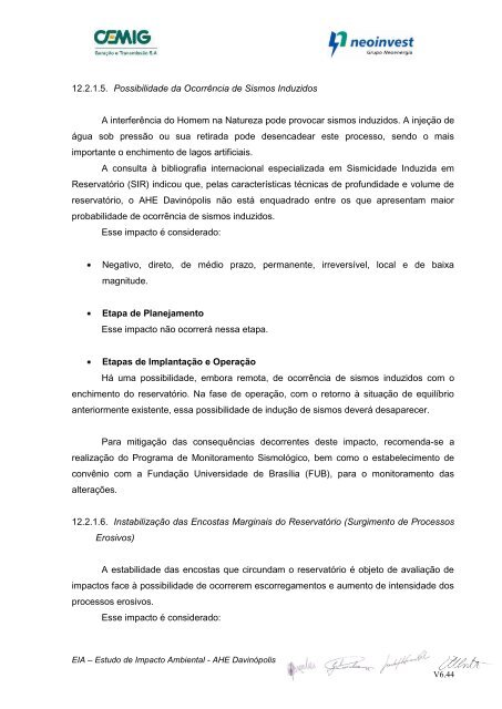 EIA – Estudo de Impacto Ambiental - AHE Davinópolis V6.1 - Ibama