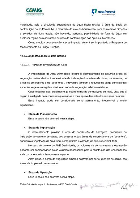 EIA – Estudo de Impacto Ambiental - AHE Davinópolis V6.1 - Ibama