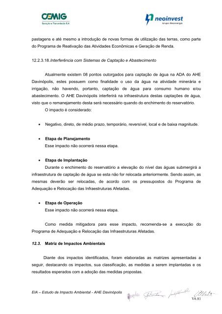 EIA – Estudo de Impacto Ambiental - AHE Davinópolis V6.1 - Ibama