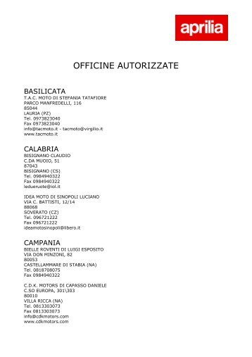 officine autorizzate Aprilia Italia 04 12 2008