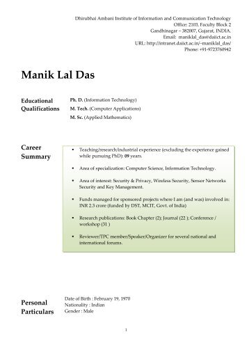 Manik Lal Das - DAIICT Intranet - Dhirubhai Ambani Institute of ...