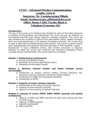 CT537 ? Advanced Wireless Communications ... - DAIICT Intranet