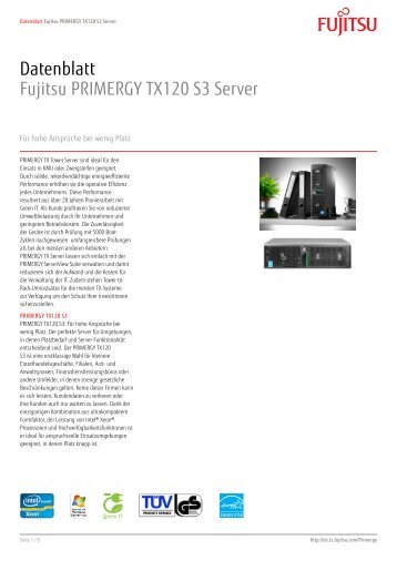 Datenblatt Fujitsu PRIMERGY TX120 S3 Server - bei Fujitsu ...