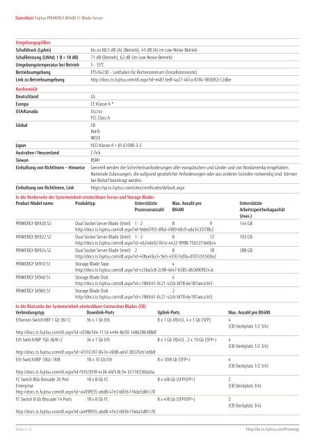 Datenblatt Fujitsu PRIMERGY BX400 S1 Blade Server - bei Fujitsu ...