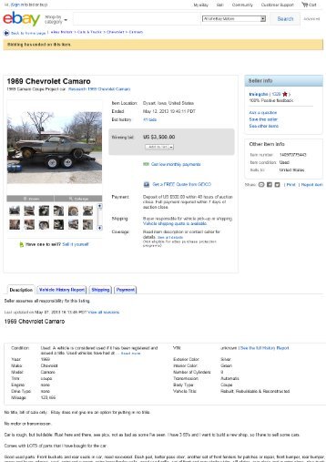 1 969 Chevrolet Camaro Seller info l - Keith Martin's Collector Car ...
