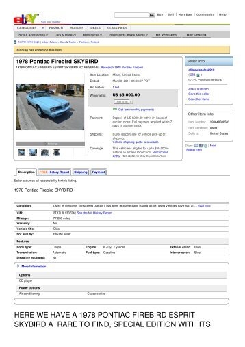 here we have a 1978 pontiac firebird esprit skybird a rare to find ...