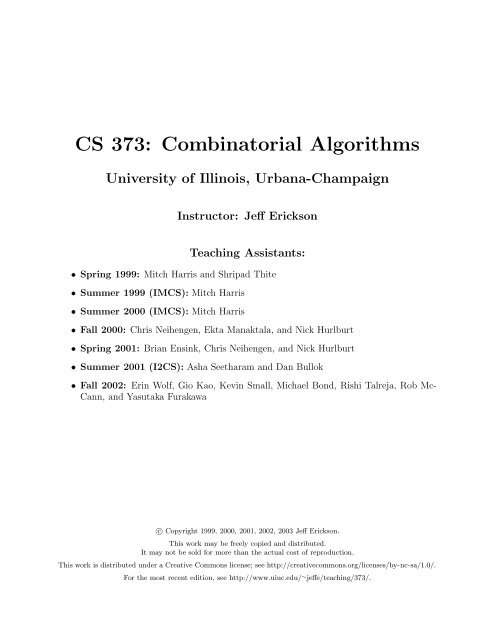 CS 373: Combinatorial Algorithms