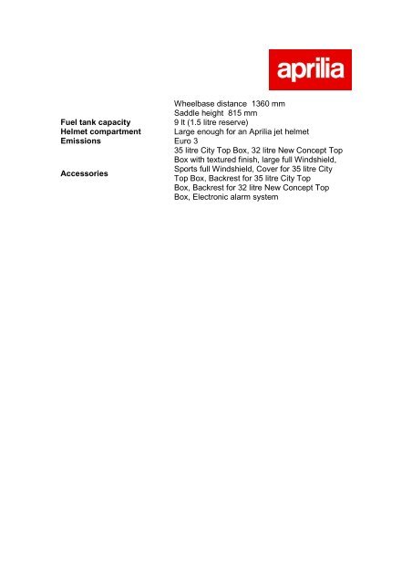 APRILIA SPORTCITY CUBE TECHNICAL SPECIFICATIONS Engine ...