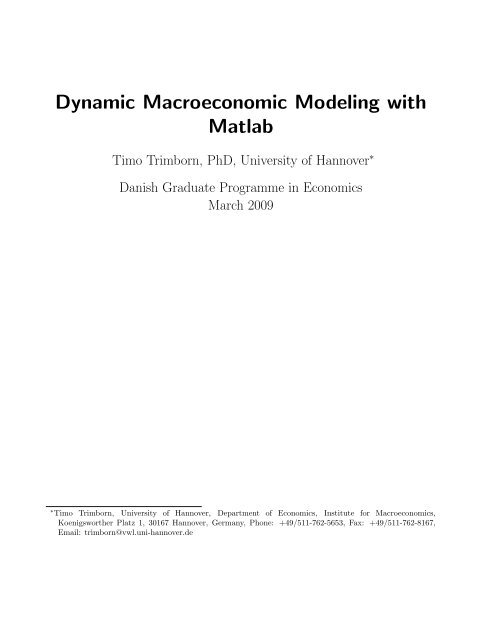 Dynamic Macroeconomic Modeling with Matlab