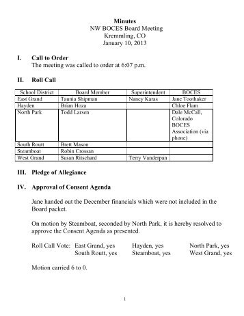 Minutes - NW Colorado BOCES - Index