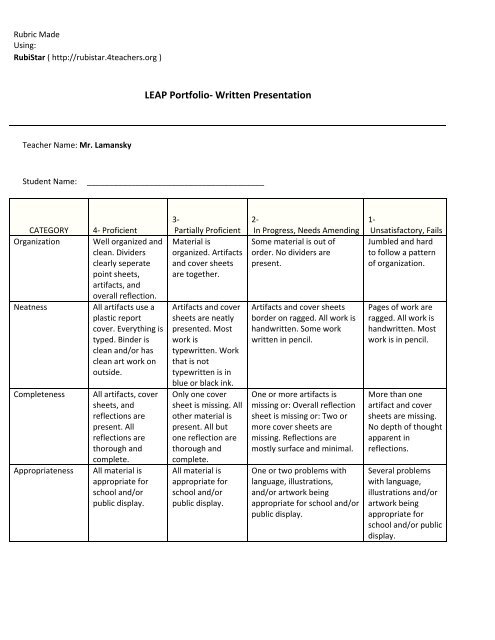 Sample Rubric