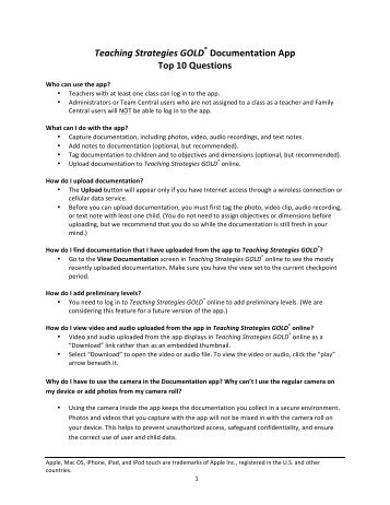 Teaching Strategies Gold App FAQ