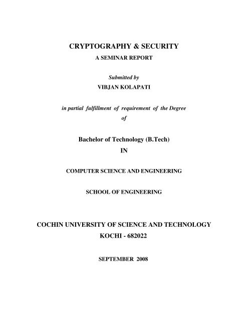 Cryptography and Security.pdf - DSpace at CUSAT - Cochin 