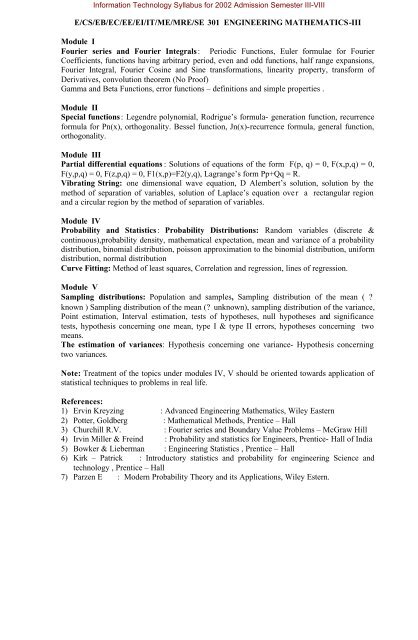 Information Technology Syllabus for 2002 Admission Semester III