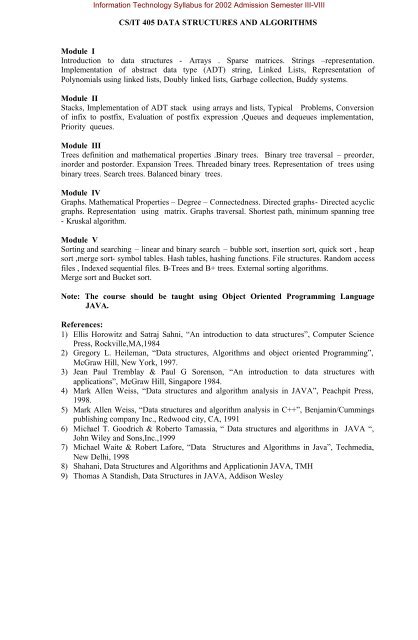 Information Technology Syllabus for 2002 Admission Semester III