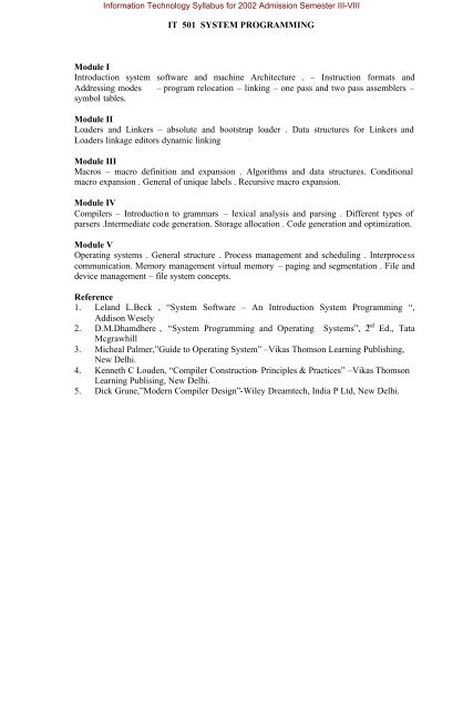 Information Technology Syllabus for 2002 Admission Semester III