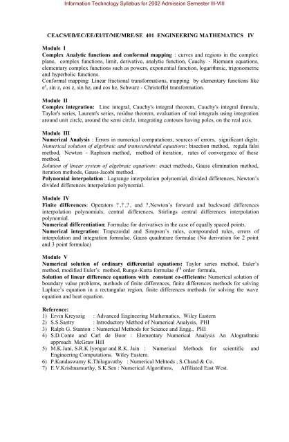 Information Technology Syllabus for 2002 Admission Semester III