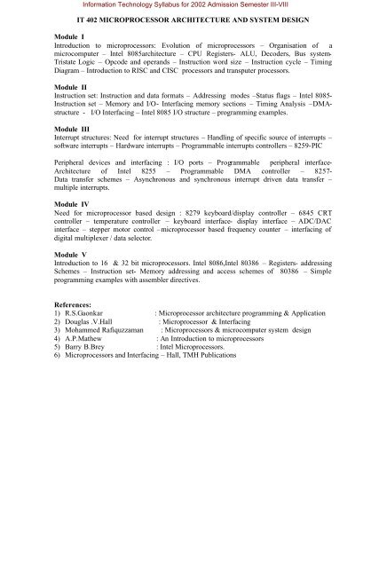 Information Technology Syllabus for 2002 Admission Semester III