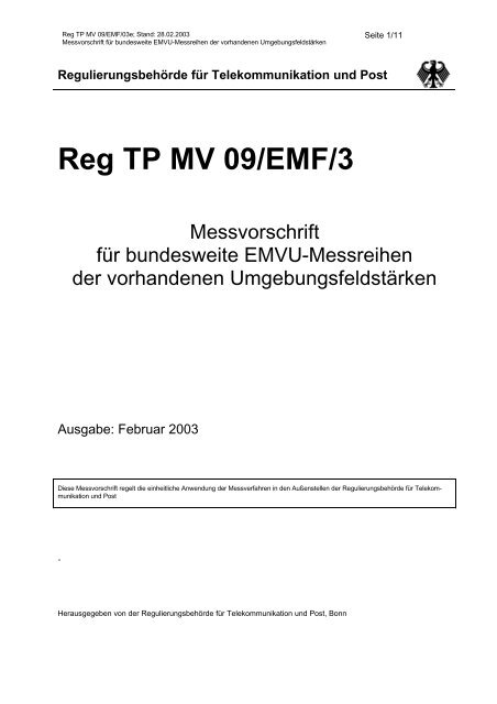 Reg TP MV 09/EMF/3 - Bundesnetzagentur