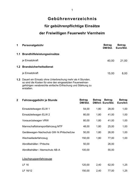 Gebührenverzeichnis - Freiwillige Feuerwehr Viernheim