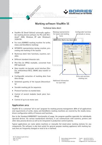 Marking software VisuWin SE - Borries Markier-Systeme GmbH