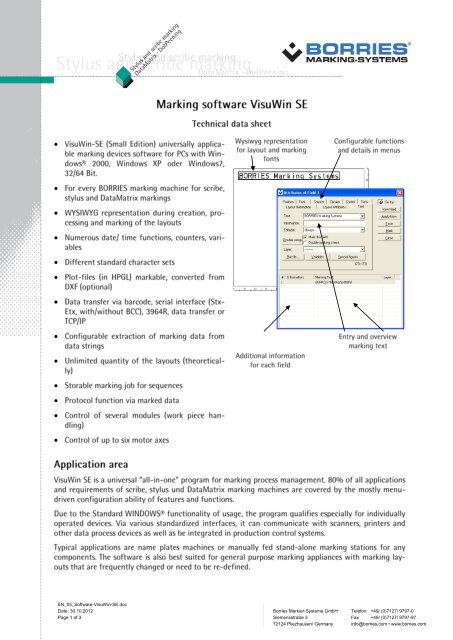 Marking software VisuWin SE - Borries Markier-Systeme GmbH