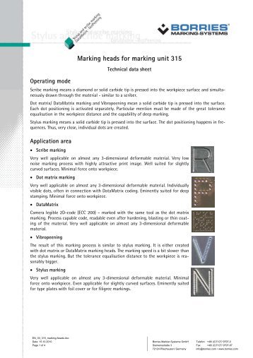 Marking heads for marking unit 315 - Borries Markier-Systeme GmbH