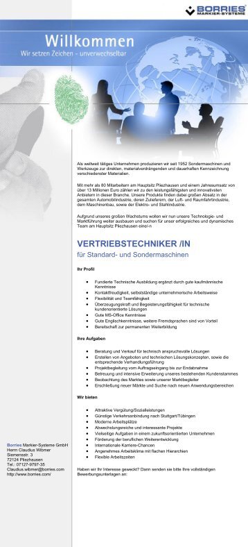 VERTRIEBSTECHNIKER /IN - Borries Markier-Systeme GmbH