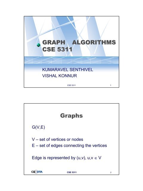 GRAPH ALGORITHMS CSE 5311 Graphs - Crystal