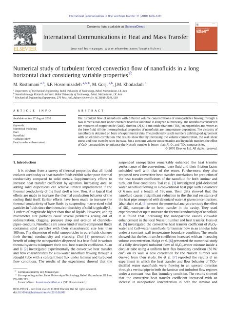 Numerical study of turbulent forced convection flow of nanofluids in ...