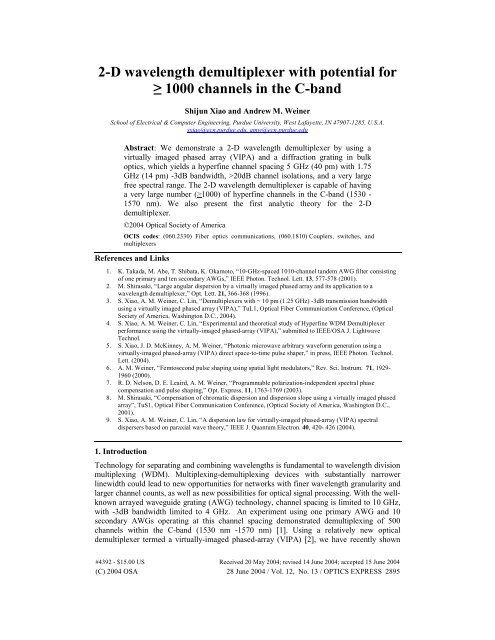 2-D wavelength demultiplexer with potential for >= 1000 channels in ...