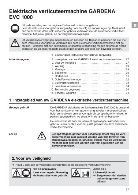 Instructies voor gebruik - GARDENA