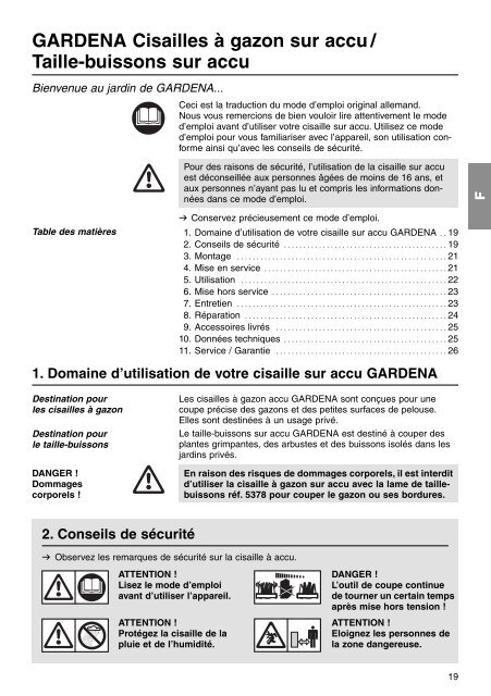 Instructions de service - GARDENA