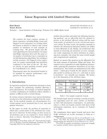 Linear Regression with Limited Observation Elad Hazan ... - ICML
