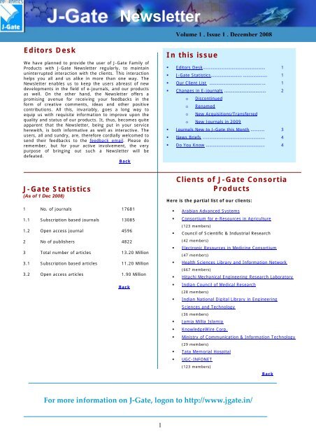 J Gate J-Gate Newsletter - Informatics