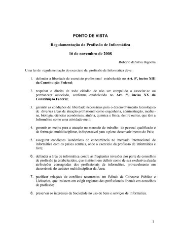 PONTO DE VISTA Regulamentação da Profissão de ... - DCC/UFMG