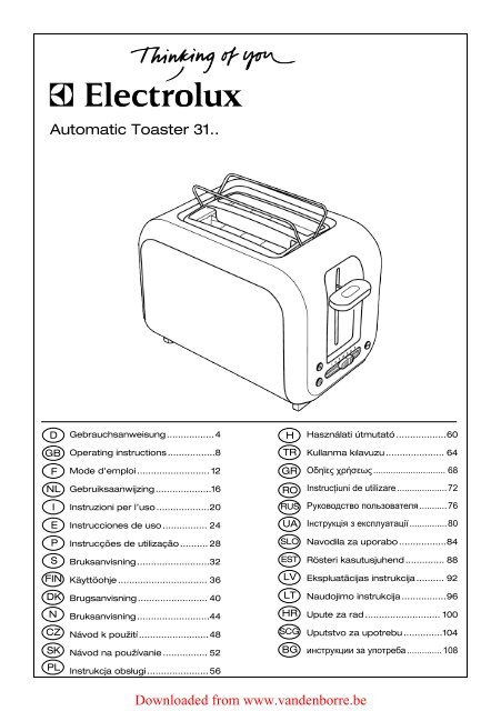 Autom atic Toas te r 31.. Downloaded from www.vandenborre.be