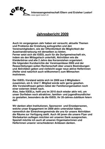 Jahresbericht 2009 als PDF zum Downloaden - IGEEL Lostorf