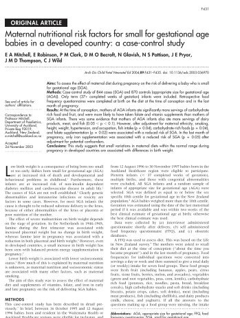 Maternal nutritional risk factors for small for gestational age babies ...