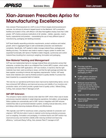 Xian-Janssen Prescribes Apriso for Manufacturing Excellence