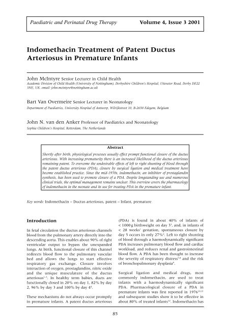Indomethacin Treatment Of Patent Ductus Arteriosus In Bmj Group