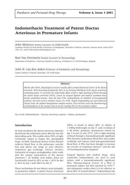 Indomethacin Treatment of Patent Ductus Arteriosus in ... - BMJ Group