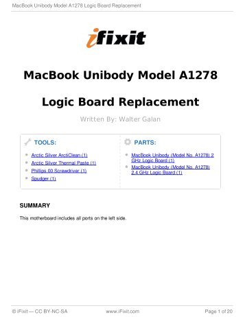 MacBook Unibody Model A1278 Logic Board Replacement - iFixit