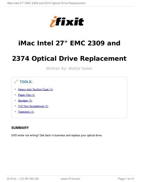 iMac Intel 27" EMC 2309 and 2374 Optical Drive Replacement - iFixit