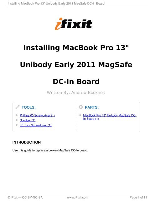 Installing MacBook Pro 13" Unibody Early 2011 MagSafe DC ... - iFixit