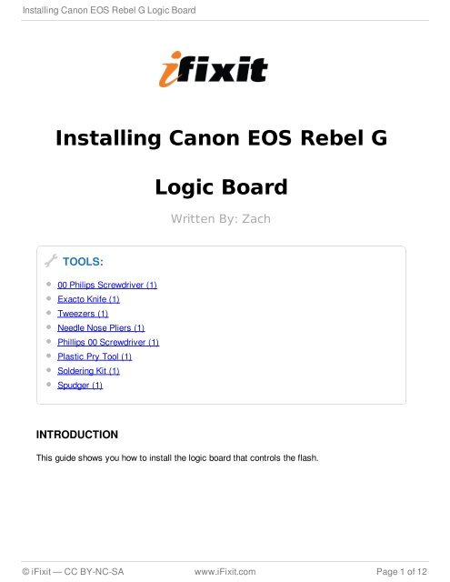 Installing Canon EOS Rebel G Logic Board