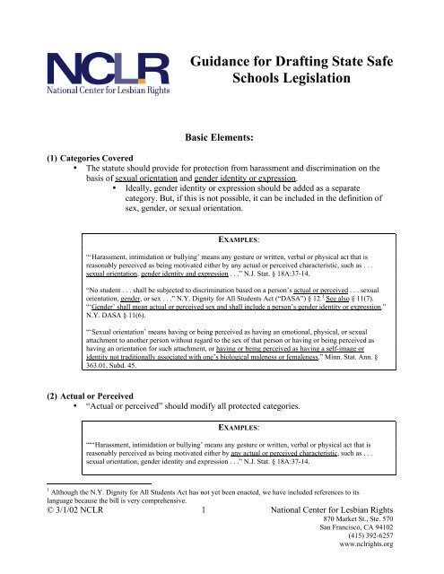 Guidance for Drafting State Safe Schools Legislation