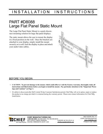 PART #D8088 Large Flat Panel Static Mount - Chief
