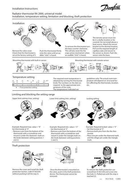 Installation Instructions Radiator thermostat RA 2000 ... - Danfoss.com