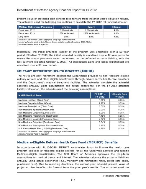 department of defense agency financial report fiscal year 2012